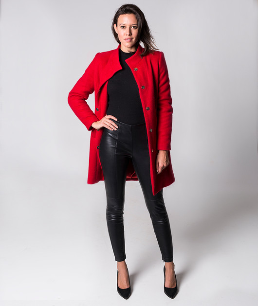 płaszcze damskie Płaszcz ze stójką czerwony Holystic