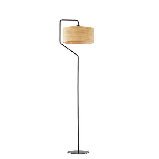lampy podłogowe Czarna lampa stojąca z rattanowym kloszem w stylu boho TESALLIA BOHO