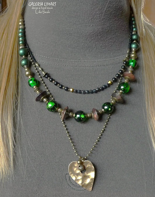 naszyjniki - inne Naszyjnik z ręcznie wykutym sercem z miedzi dla kochającej unikaty, 3w1