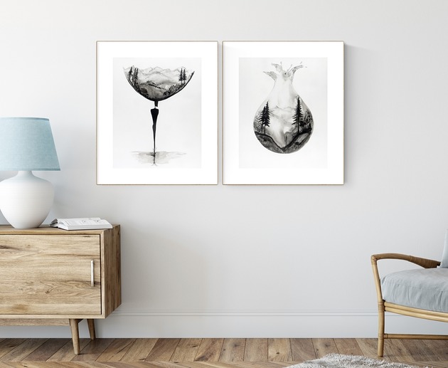 obrazy Zestaw 2 obrazów 40 x 50 cm  malowanych ręcznie ZAM