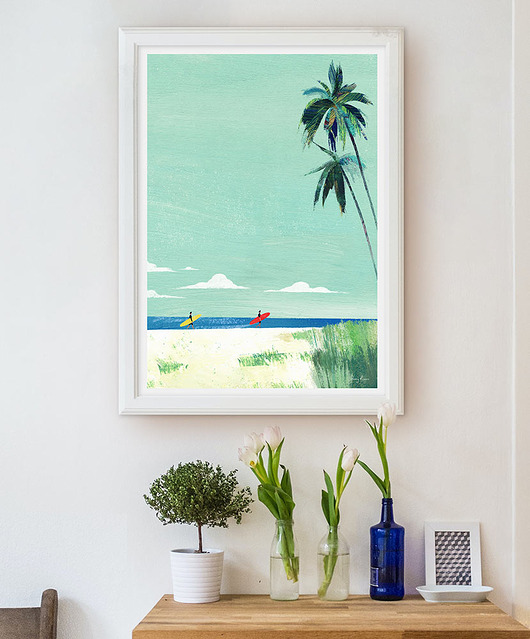plakaty Plaża surferów - wakacje pod palmami - plakat fine art