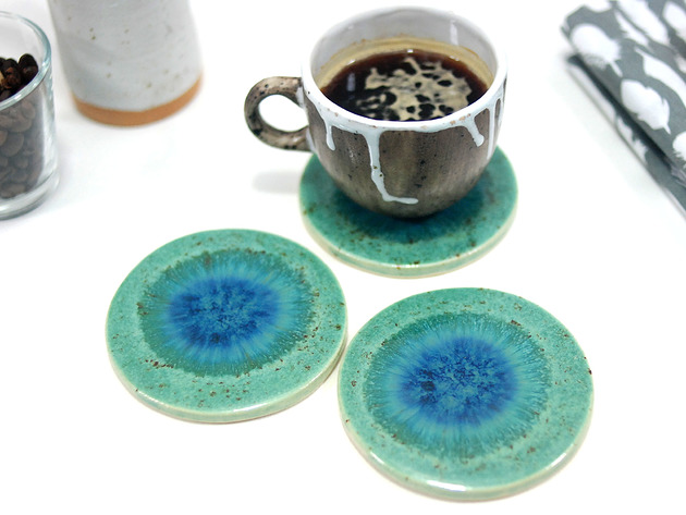 3 Ceramiczne podkładki na stół - pawie oko 10FingersArt