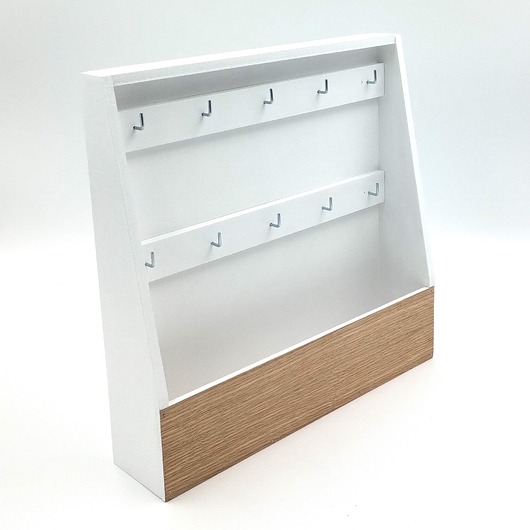 skrzynki, kufry i pudła Duża, otwarta skrzynka na klucze, biało-dębowa, 10 haczyków