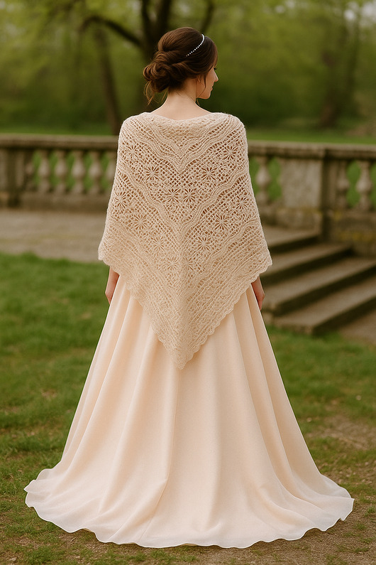 dodatki ślubne Chusta ślubna handmade ręcznie robiona miękka elegancka beżowy róż