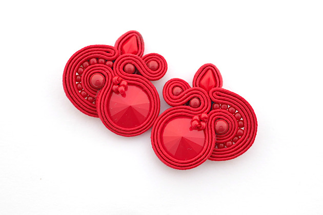 kolczyki soutache Czerwone małe kolczyki soutache