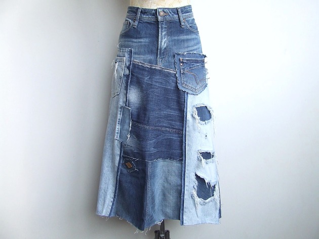 spódnice midi Patchworkowa spódnica jeans r.40