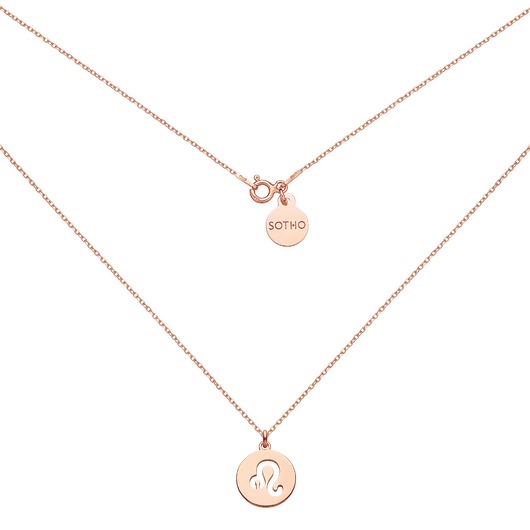 srebrne naszyjniki Naszyjnik z różowego złota z zodiakiem Lwa