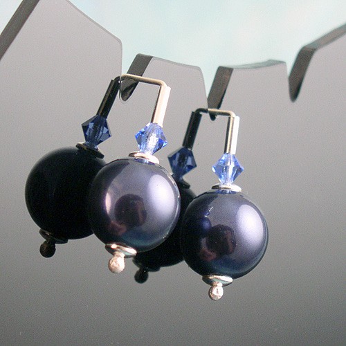 minimal - granatowa perła kryształ swarovski  Klejnotki Anna Zalewska