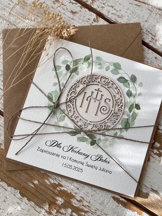 zaproszenia na komunię Zaproszenie ręcznie robione na komunię dla dziadków, dla kochanej babci, koch