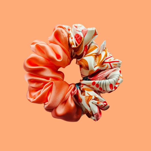 gumki do włosów Gumka jedwabna, scrunchie, frotka kwiatowa mgła jasnym łososiem MAXI