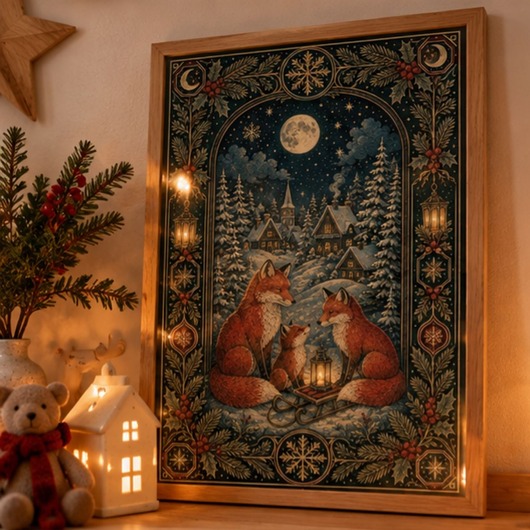 grafiki i ilustracje PLAKAT pokój dziecka zimowa ilustracja zwierzęta lisek