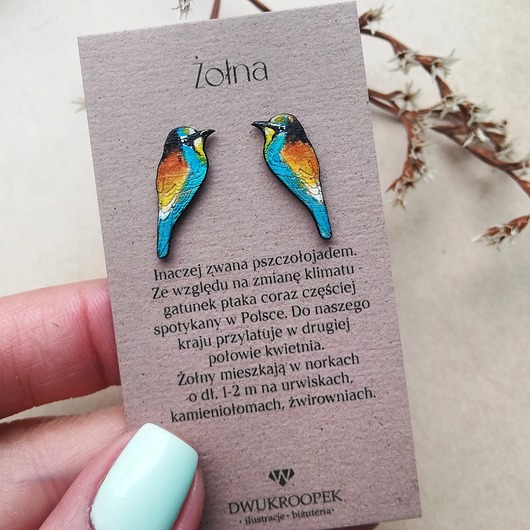 kolczyki drewniane Żołny malowane