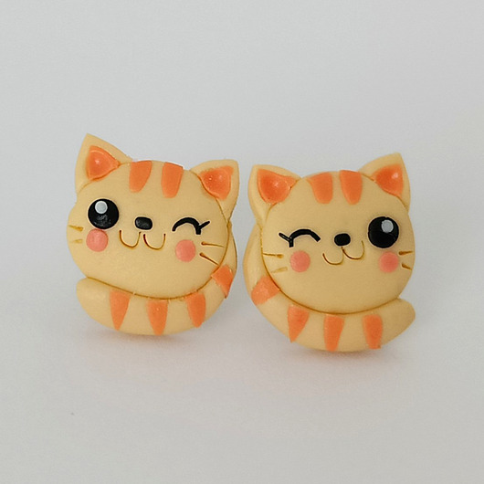 kolczyki z masy plastycznej Kolczyki rude kotki