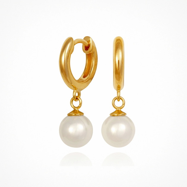 kolczyki srebrne Kolczyki kreolki "Pearl Gem" z perłami Seashell- srebro 925 pozłacane