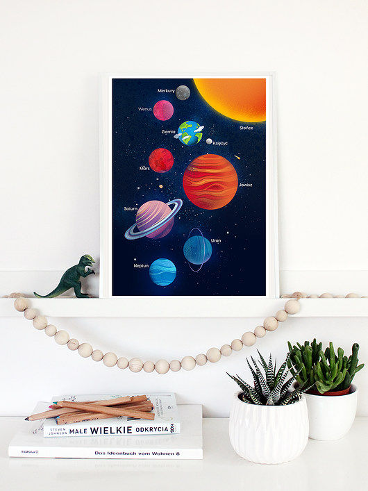 Autorska ilustracja Układ słoneczny, montessori PRINTLOVE