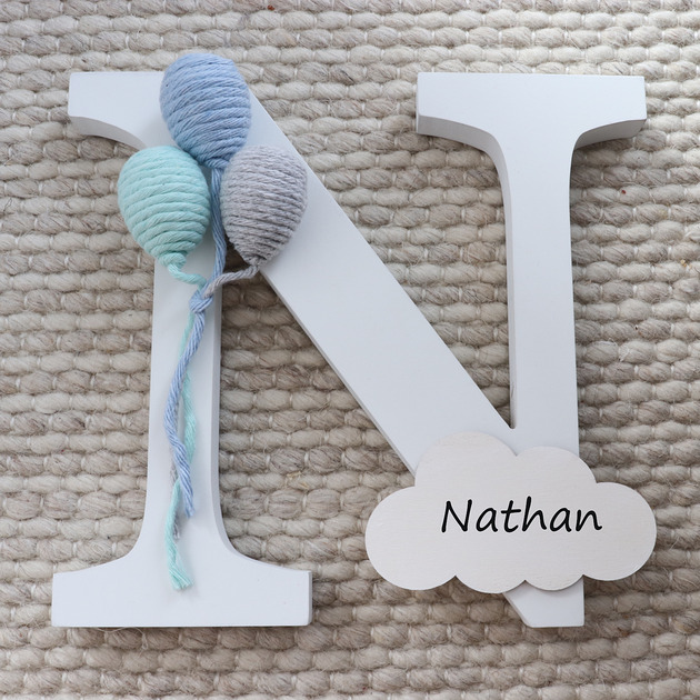 pokój dziecka - różne Drewniana litera z balonami i personalizacją - niebieski