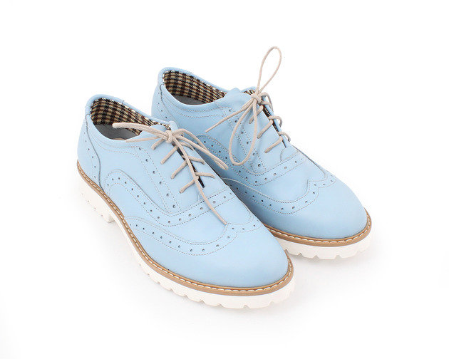 półbuty damskie PÓŁBUTY - SKÓRA NATURALNA - MODEL 258 - KOLOR BŁĘKITNY BABY BLUE