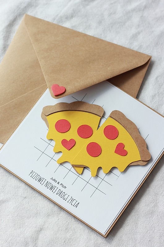 zaproszenia i kartki na ślub Kartka ślubna z pizzą