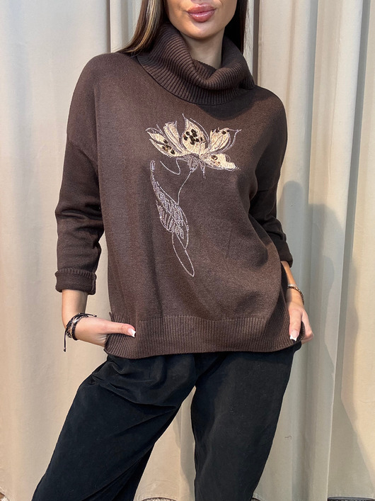 swetry damskie  Sweter kwiat Marrone