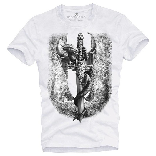 t-shirty męskie T-shirt męski UNDERWORLD Dragon biały
