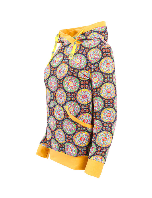 bluza z kapturem damska Bluza kangurka "Mandala" z musztardą