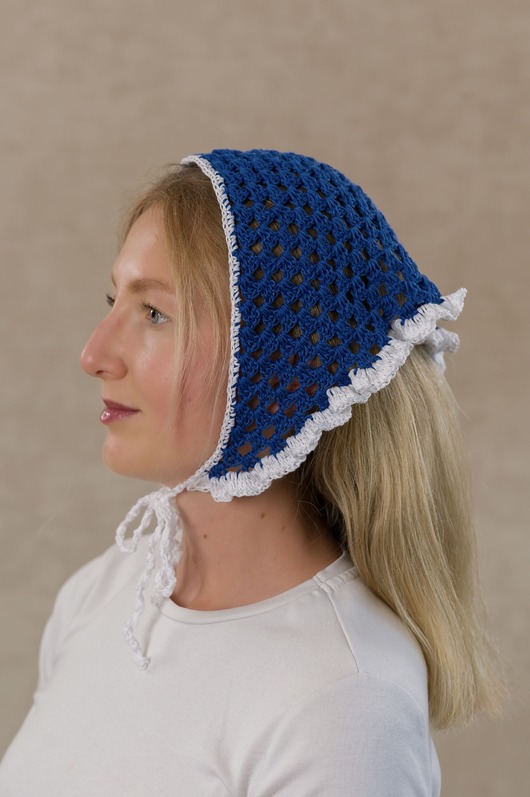 apaszki Szydełkowa chustka bandana bawełna organiczna z falbanką letnia niebieska