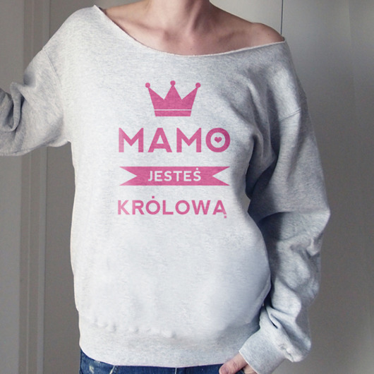 Mamo jesteś Królową Szary Gruby Oversize ONE MUG A DAY