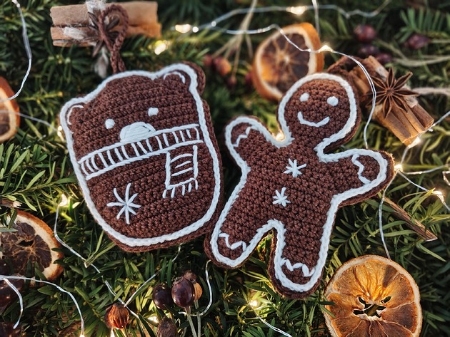 ozdoby choinkowe Miś i Pan Ciastek - szydełkowe pierniczki