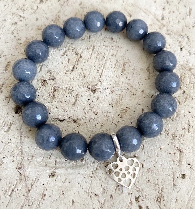 bransoletki z kamieni naturalnych Bransoletka jadeity serce- srebro 925 pozłacane