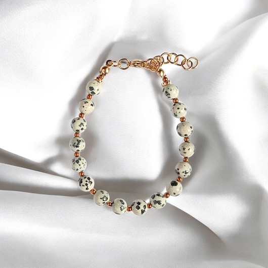 bransoletki z kamieni naturalnych Jaspis dalmatyński i złoty hematyt : bransoletka regulowana