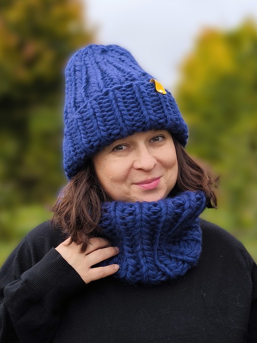 czapki damskie Komplet zimowy czapka i komin Peruvian WOOLY ultramaryna