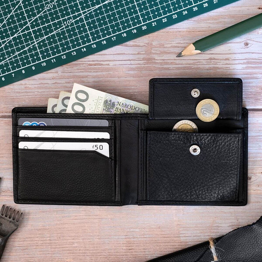 portfele męskie Czarny Minimalistyczny Portfel Męski Slim Wallet Skóra Licowa SH-3165