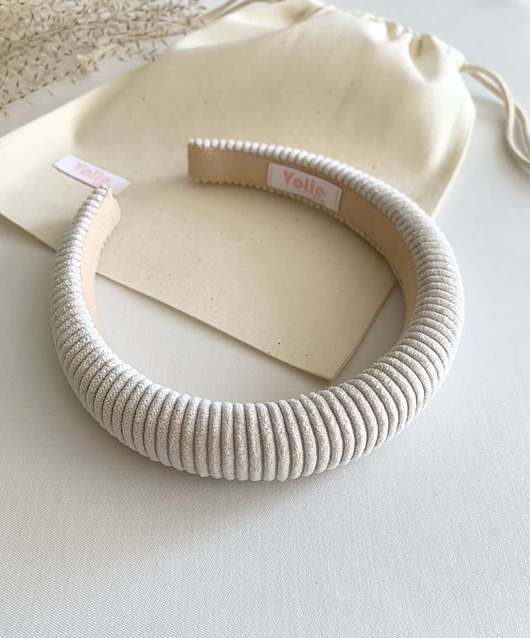 opaski do włosów Sztruksowa opaska na gąbce Off-white z jasną tasiemką