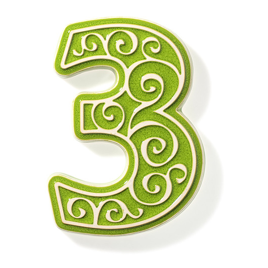 napisy dekoracyjne i tabliczki Ceramiczny numer domu, cyfra 3 jasnozielona, ręcznie robiona