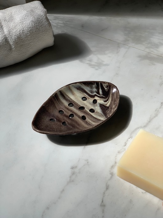 mydelniczki Ceramiczna Mydelniczka Owalna Marmurkowa Brązowo Beżowa
