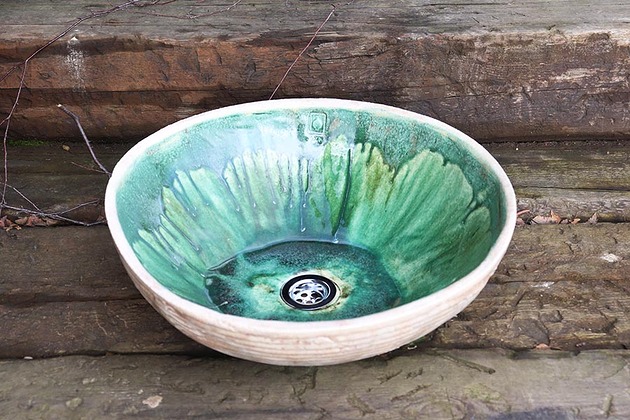 umywalki Umywalka zielona, umywalka nablatowa, umywalka ceramiczna, okragła