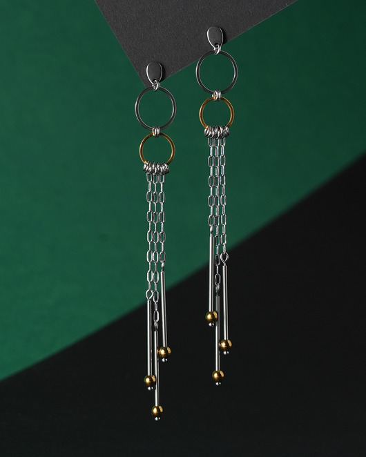 kolczyki - inne Długie fantazyjne srebrno-złote kolczyki ze stali