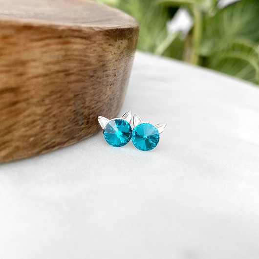 kolczyki srebrne KOTY! kolczyki srebrne - kryształy Swarovski - Blue Zircon (mniejsze)