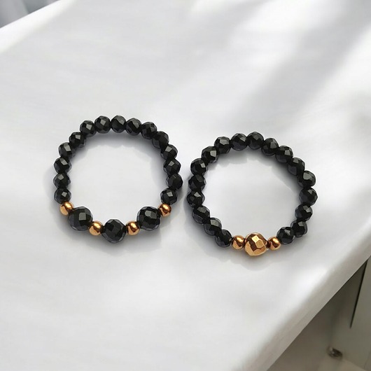 pierścionki elastyczne Zestaw pierścionków : onyks, złoty hematyt