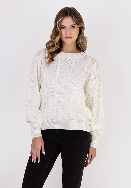 swetry damskie  Oryginalny sweter w warkoczowe wzory - SWE323 ecru MKM