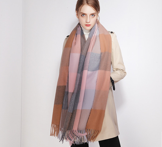 szale damskie Szalik Damski kaszmirowy wełna różowy szary