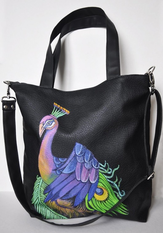 torby na ramię Torba z ręcznie malowanym motywem pawia