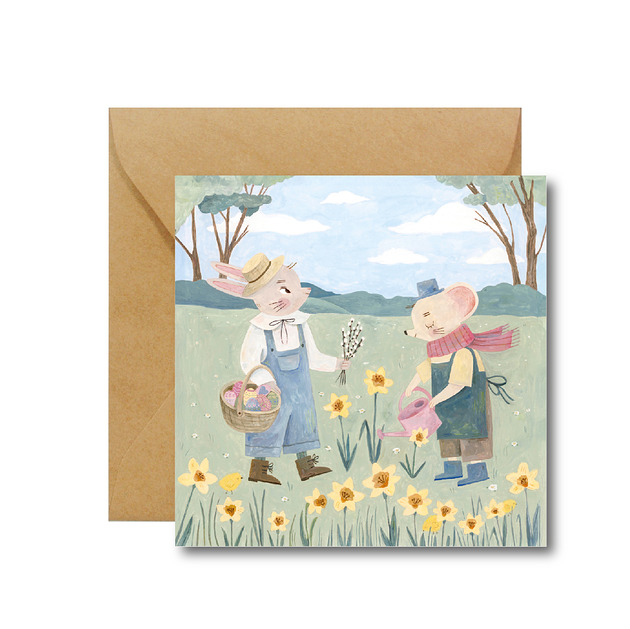 kartki wielkanocne Wiosenny spacer - kartka wielkanocna