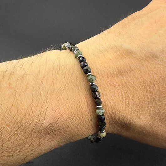 biżuteria męska Bransoletka z frenit turmalin i hematyt (4 mm)