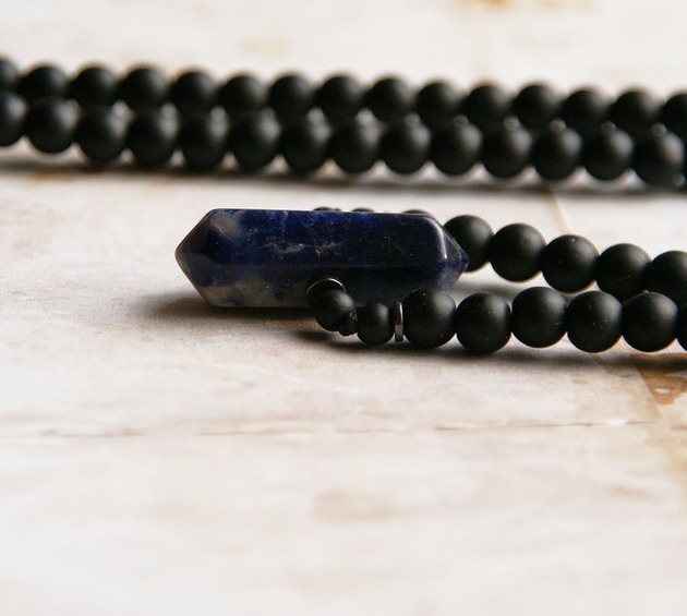 biżuteria męska S A L E : UNIKAT: sodalit, onyks - naszyjnik męski / unisex