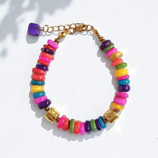 bransoletki z kamieni naturalnych BRANSOLETKA : Summer collection: złota lawa, kolorowa masa perłowa