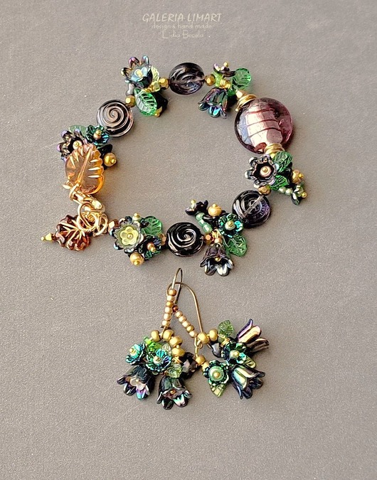 bransoletki ze szkła Komplet bransoletka+kolczyki w cudnej stylizacji boho handmade, unikat 3w1 GIFT
