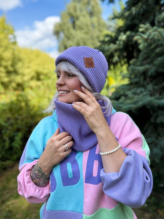 czapki damskie Bawełniana czapka beanie logo ekoskórka Jasny fiolet