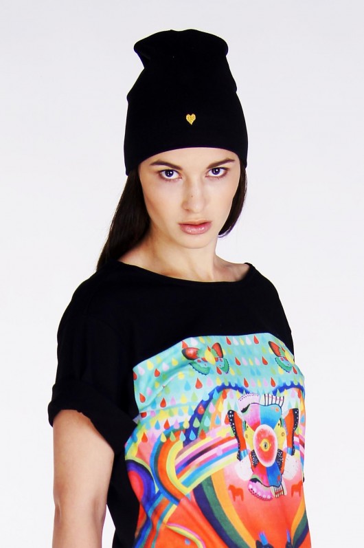  Czapki Czapka Black with Gold Heart Karolina Marczuk