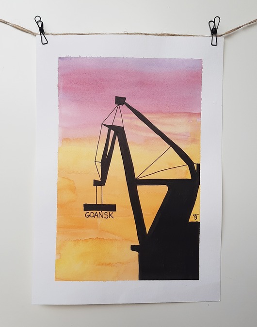 grafiki i ilustracje Akwarela Żuraw Stoczniowy GDAŃSK, 20,5 x 29 cm